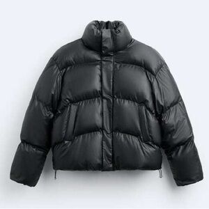 Zara Faux Leather Puffer Jacket, Size L